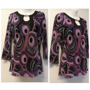 Zoey & Beth long sleeves Women's Blouse key hole neckline